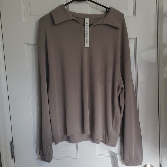 NWT Softstreme Pique Oversized Long Sleeve Polo Warm Ash Grey Sz M